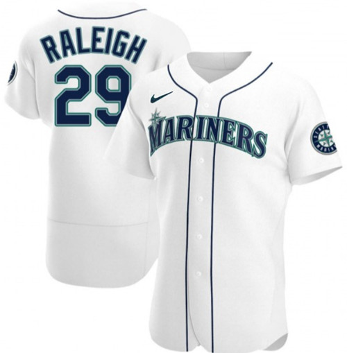 Men's Seattle Mariners #29 Cal Raleigh White Flex Base Stitched Jersey - Click Image to Close